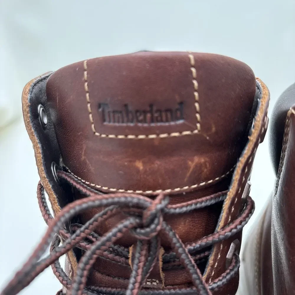 Timberland Women's High Top Lace Up Distressed Leather Boots Brown - Size 9